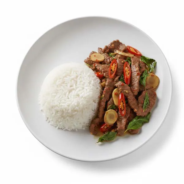Stir-Fried Beef with Thai Herbs and Jasmine Rice